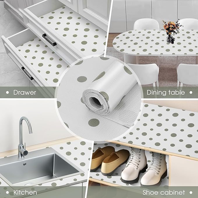 Beautysaid Shelf and Drawer Liner for Kitchen Cabinet, Non Adhesive Non Slip Shelf Paper Waterproof Washable Thickened for Dresser Pantry Shelve Bathroom Protector Liner(Polka Dot,23.6 in x 20 FT)
