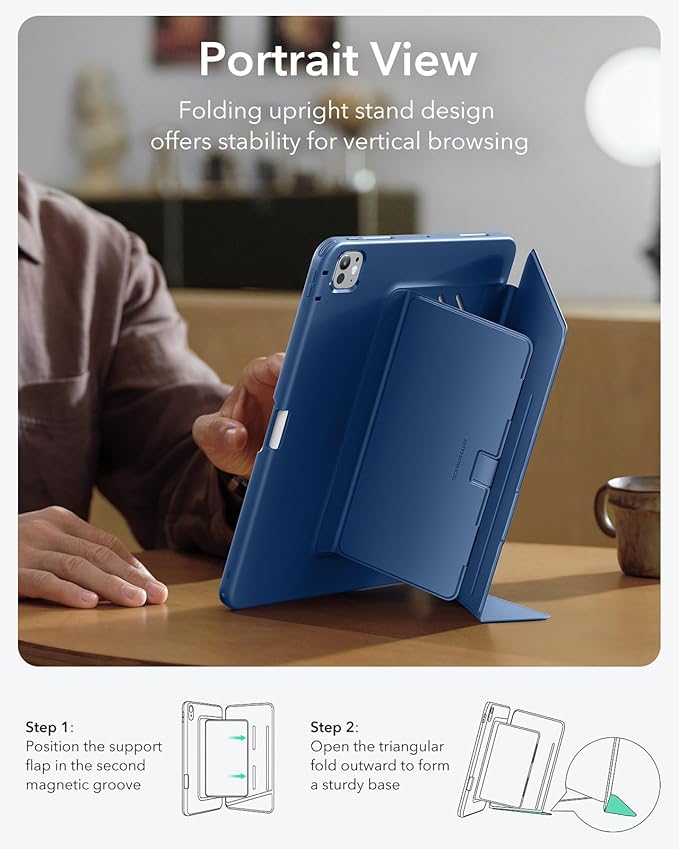 ESR for iPad Pro 11 Inch Case (M5/M4) 2025/2024, Vertical Stand Cover, Multi Stand Angles, Ultra-Stable Case with Pencil Holder, Flip Series, Blue