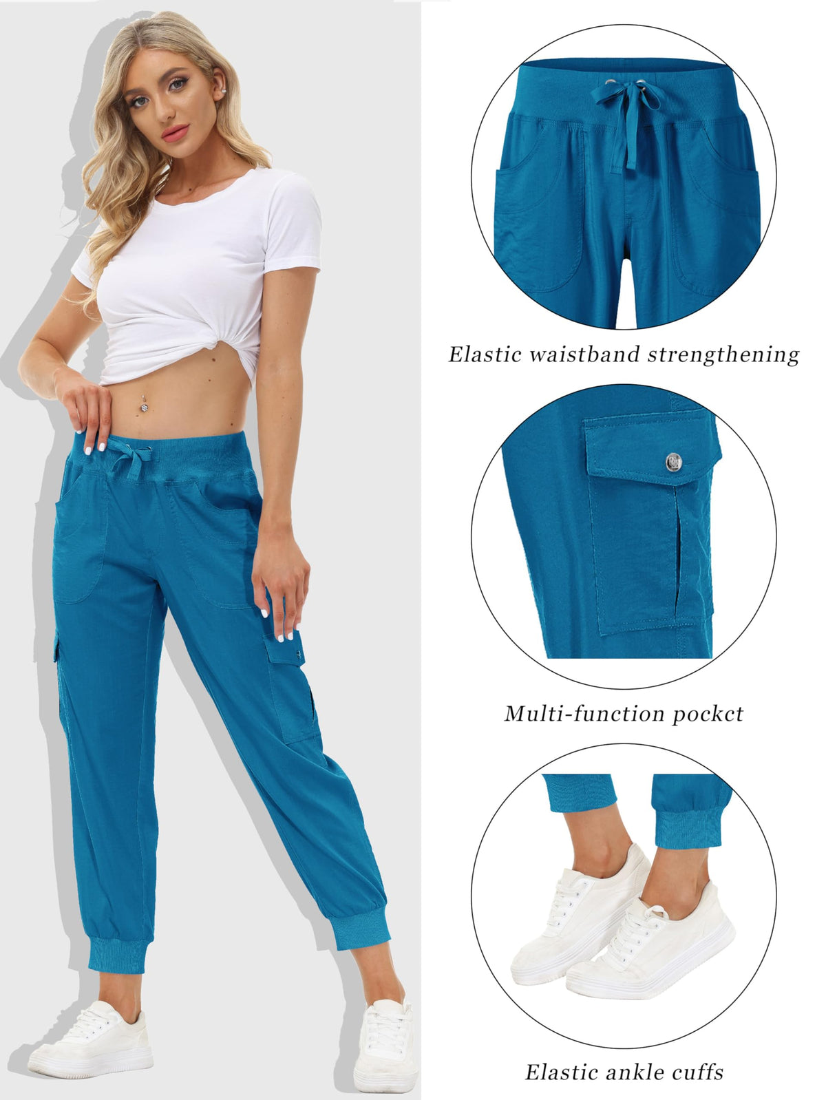 MoFiz Hiking Cargo Pants for Women with Pockets Lightweight Quick Dry Athletic Outdoor Summer Travel Casual Joggers Sweatpants Sapphire Blue XL