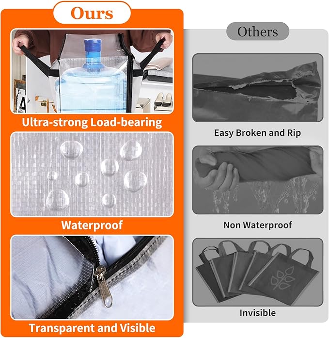 TasticTotes 4 Pack Clear Storage Bags for Comforter, Clothes & Bedding, Plastic Blanket Storage with Zipper and Handle, Moving Bags, Closet Organizer and Under-Bed Storage (40L)