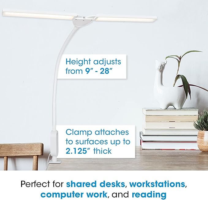 OttLite Pivot LED Clamp Desk Lamp - Dual Lamp Shades & Flexible Neck with ClearSun LED Technology - 3 Color Temperature Modes, Dimmable LEDs & Touch-Activated Controls for Crafting, Sewing, & Studying
