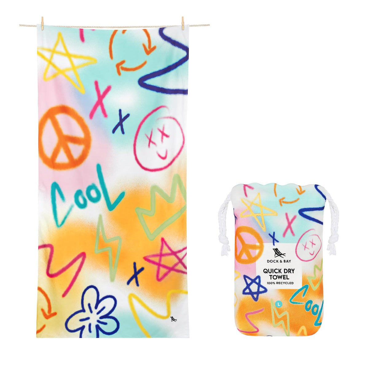 Dock & Bay Beach Towel - Quick Dry, Sand Free - Compact, Lightweight - 100% Recycled - Includes Bag - Sand to Streets - Large (160x90cm, 63x35)