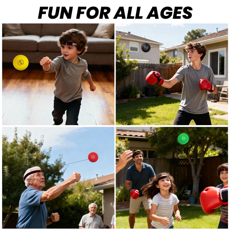 SQUAD Boxing Reflex Ball Set - 4-Level Reaction Balls + Adjustable Headband - Train Speed, Timing & Hand-Eye Coordination - Safe Fun for Kids & Adults - Boxing/MMA/Krav MAGA Home Workout Gift
