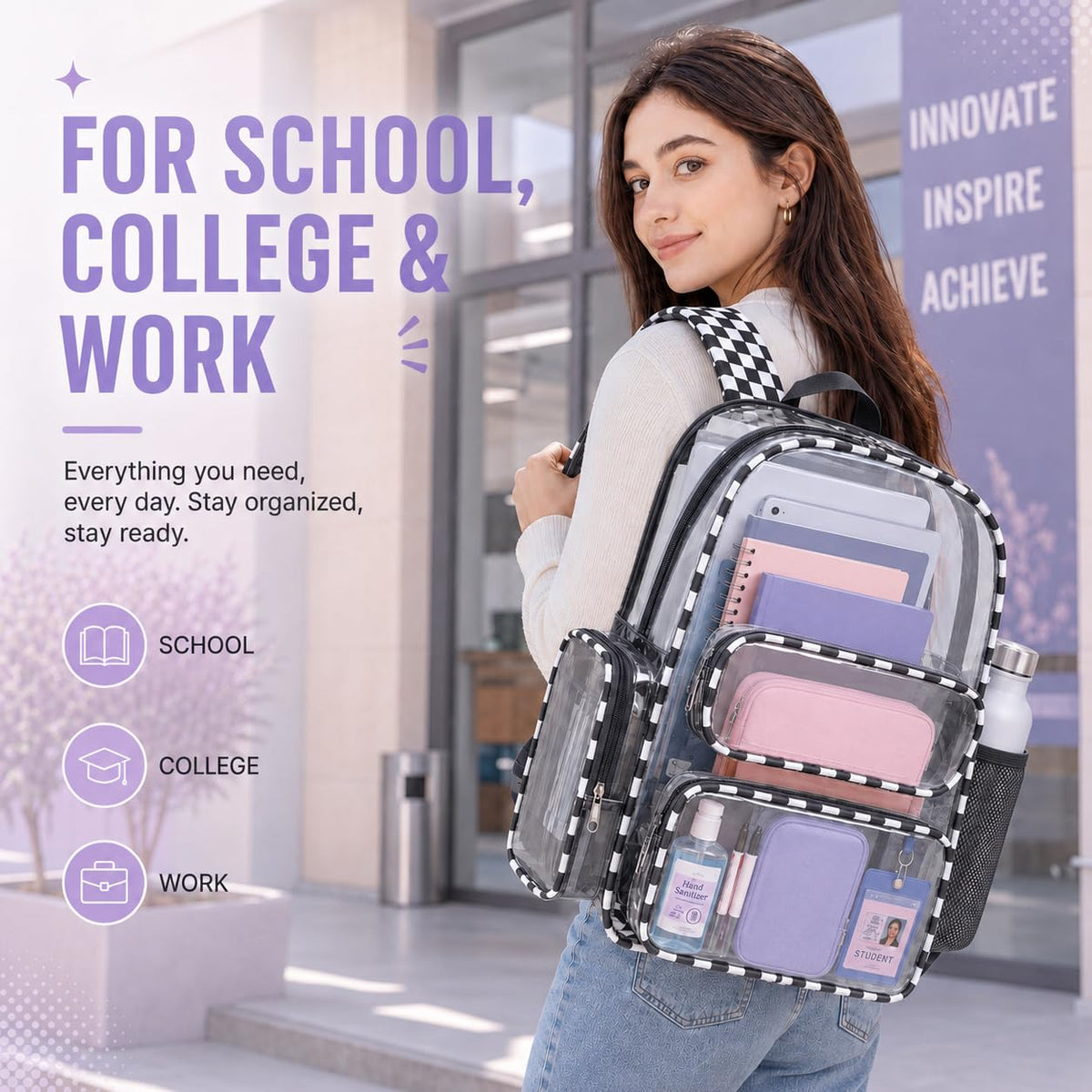 BTOOP Clear Backpack Heavy Duty Transparent Backpack 17" See Through Bookbag for College Work Festival Security with Padded Strap Large Capacity