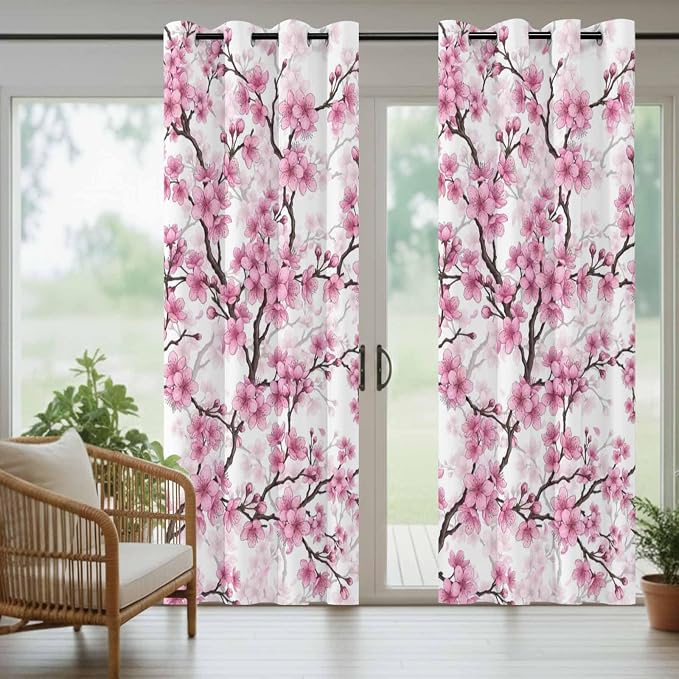 Cherry Flowers Outdoor Curtains
