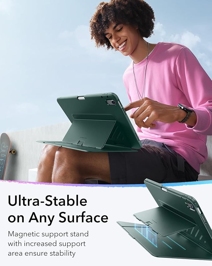 ESR for iPad A16 Case, iPad 11th/10th Generation Case (2025/2022), Vertical Stand Cover, Multi Stand Angles, Ultra-Stable Cover with Pencil Holder, Flip Series, Green