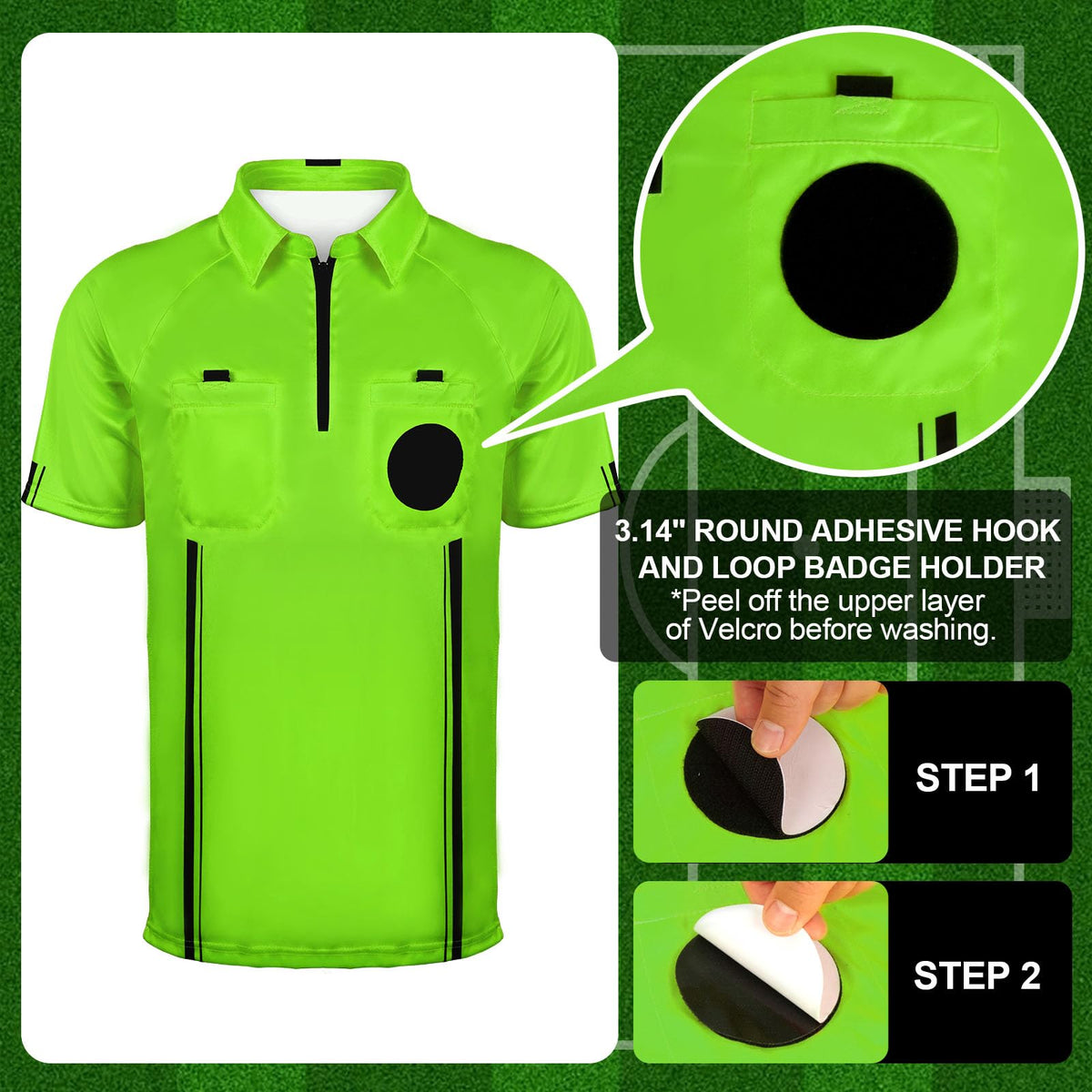 HIGHRAZON Men Referee Shirt, Green Soccer Referee Jersey, Men’s Official Pro Soccer Referee Shirt with Double Hidden Pockets - Short Sleeve (L)