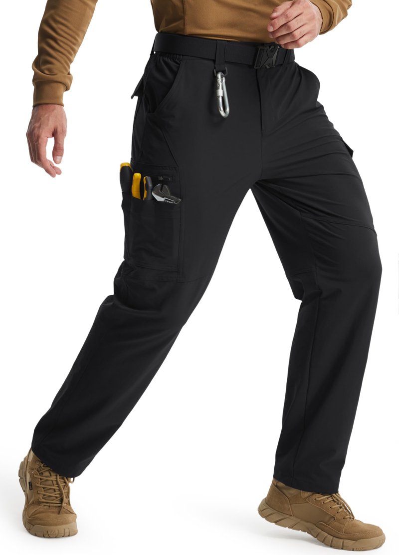Libin Men's Work Pants Hiking Cargo Pants Water Resistant Stretch Tactical Outdoor Trousers with 9 Pockets, Black, 32W x 32L