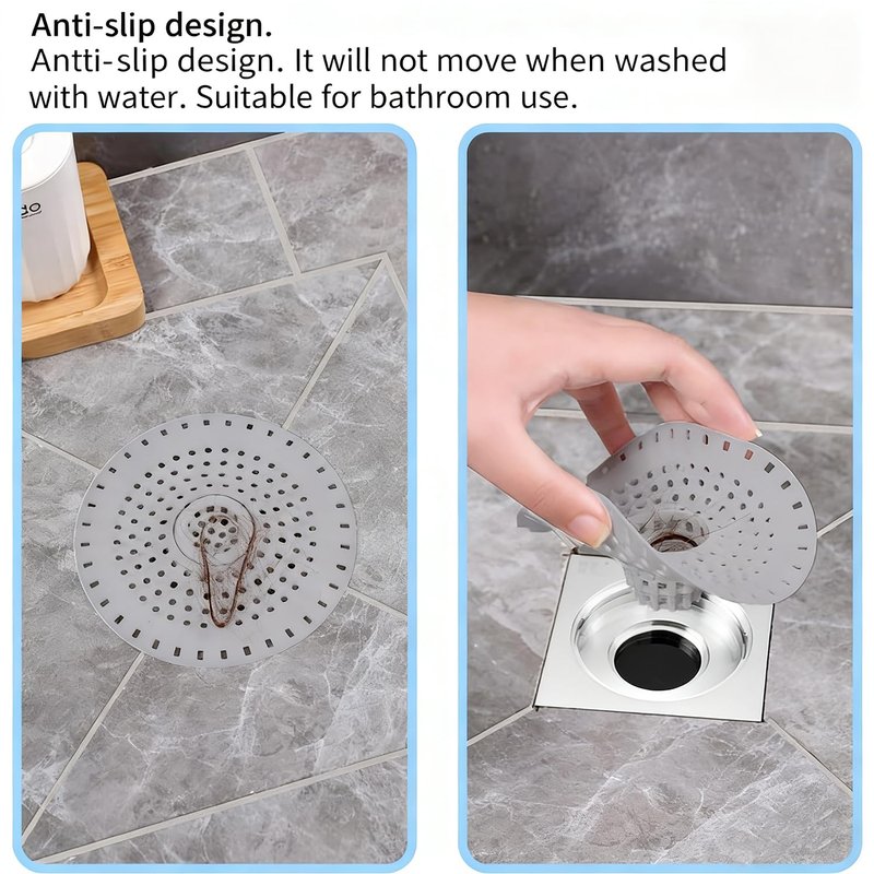 Shower Drain Hair Catcher, Premium Silicone Drain Protector & Shower Drain Cover for Regular Drains of Shower Room, Bathroom, Grey