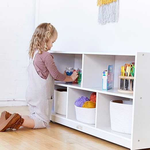 ECR4Kids 5-Compartment Mobile Storage Cabinet, Toddler, Classroom Furniture, White Wash