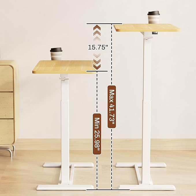 FLEXISPOT Mobile Standing Desk with Wheels Pneumatic Laptop Desk Rolling Computer Cart Movable Height Adjustable Small Sit Stand Desk Computer Workstations Home Use(31.5" W x 17.7" D, Maple)