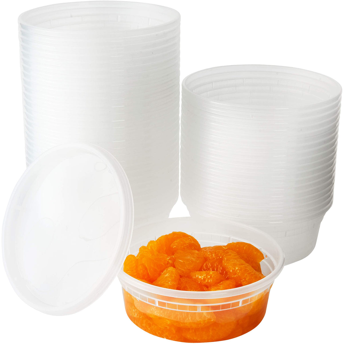 Deli-Grade BPA-Free 12oz Plastic Containers with Lids 48ct. Leakproof Microwavable Portion Container for To-Go Orders, Food Prep and Storage. Reusable Takeout Cups for Restaurant, Cafe and Catering.