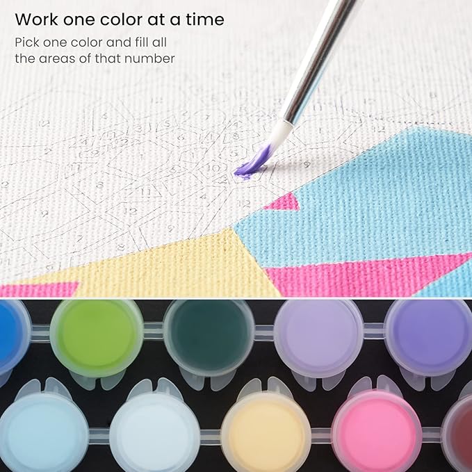 ARTEZA Paint by Number for Adults, 12x16 Inches, 21 Pieces, Turtle Paint by Numbers Kit, Comes with 1 Canvas Panel, 12 Acrylic Paint Pots, 5 Paintbrushes, Art Supplies for Home & Office Wall Decor