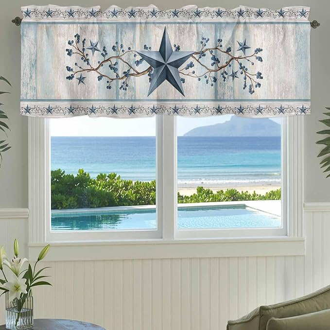 Texas Star Blue Curtain Valances