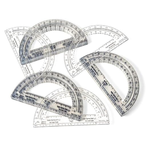 hand2mind Clear 6” Safe-T Protractor Set, 180 Degree Protractor for School, Clear Plastic Protractor Ruler, Geometry Tools, Protractors Bulk for Classroom, Math Teacher Supplies (Set of 24)