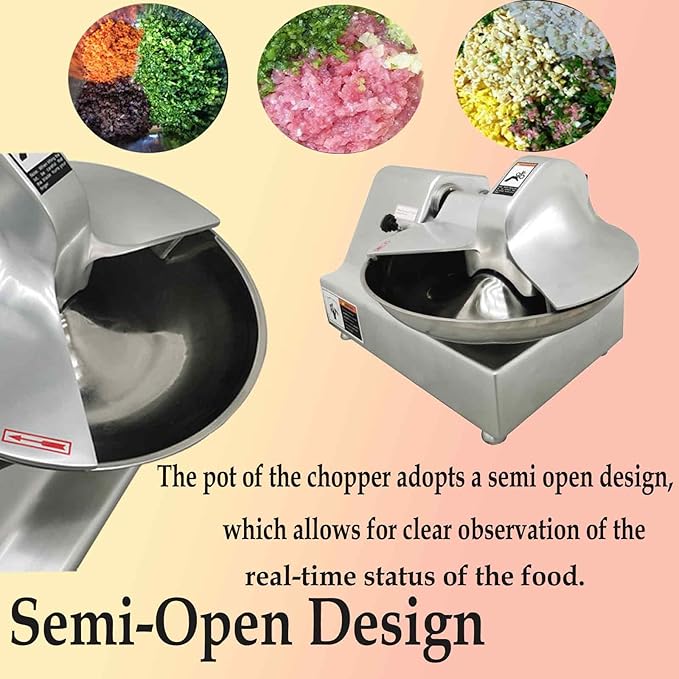 BEILOCKERY 110V 8L Meat Vegetable Food Chopper Processor, Prep Food Processor, 750W Food Chopper with Partially Open Pot, Commercial Stainless Steel Blade Electric Shredder