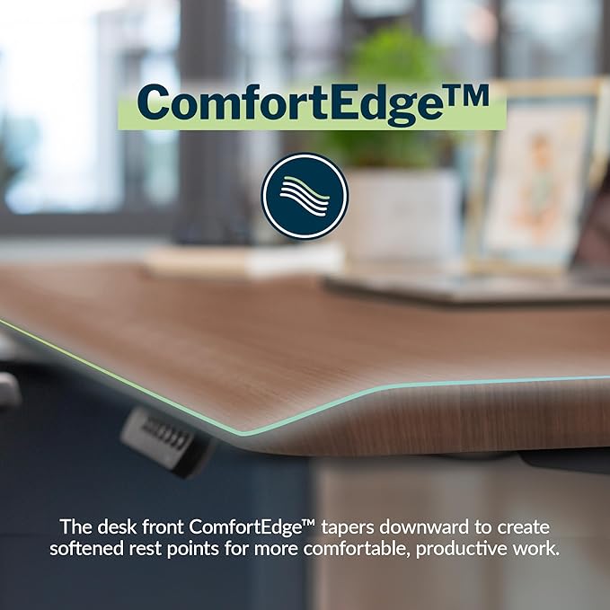 Vari ComfortEdge 40x26 Inch Adjustable Standing Desk – Small Electric Sit Stand VariDesk for Apartment, Bedroom, or Home Office + Beveled Edge, Tool-Free Assembly (Walnut)