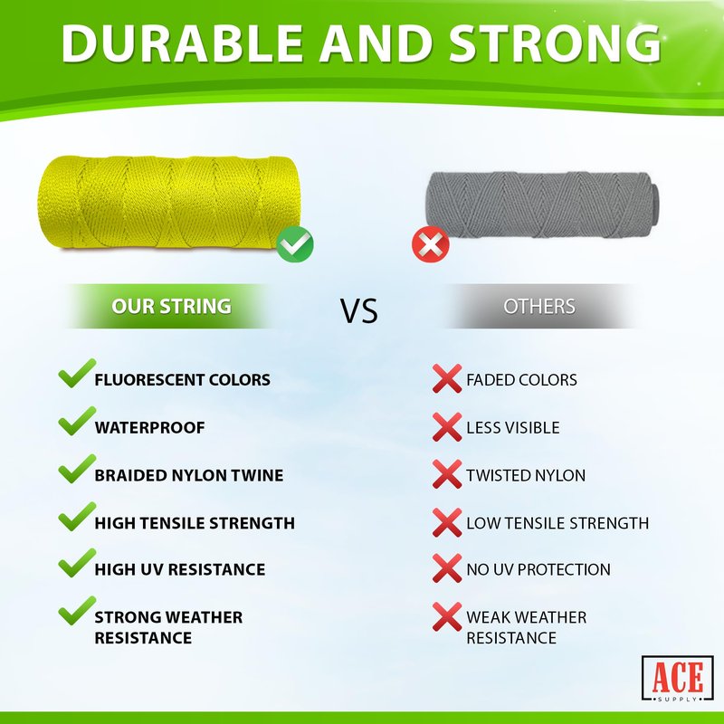 Yellow String Line Level - #18 Nylon String - 1000 Ft Length - Yellow Twine for Mason Line, Construction, Gardening, Leveling