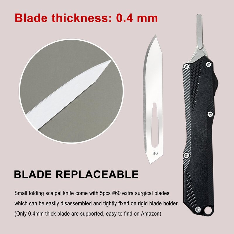 Caressolove Automatic Scalpel Pocket Knife For Daily Tasks, Small Auto Retractable Knife Push Button, 5PCS #60 Mini Razor Blades Utility Knife, EDC Replaceable Blade Box Cutter with Clip