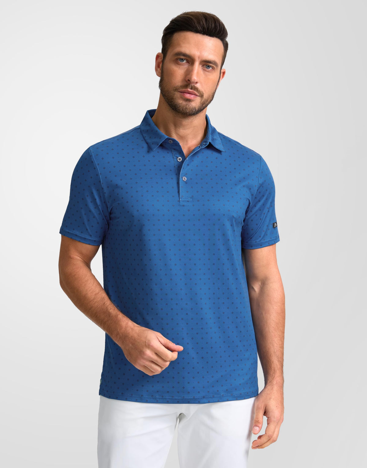 Obla Mens Golf Polo Shirts Short Sleeve Dry Fit Performance Moisture Wicking Casual Print Collared Golf Shirts for Men(Blue Circle_XL)