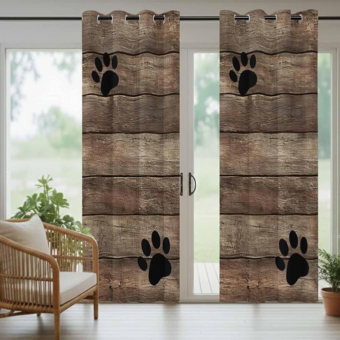 Wood Grain Outdoor Curtains for Patio Claws Animals Wooden Brown Vintage