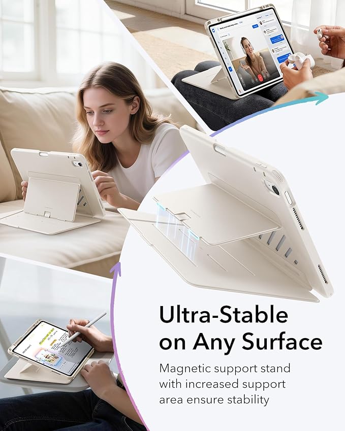 ESR for iPad Air 13 Inch Case M4/M3/M2 (2026/2025/2024), Vertical Stand Cover, Multi Stand Angles, Ultra-Stable Case with Pencil Holder, Flip Series, Starlight