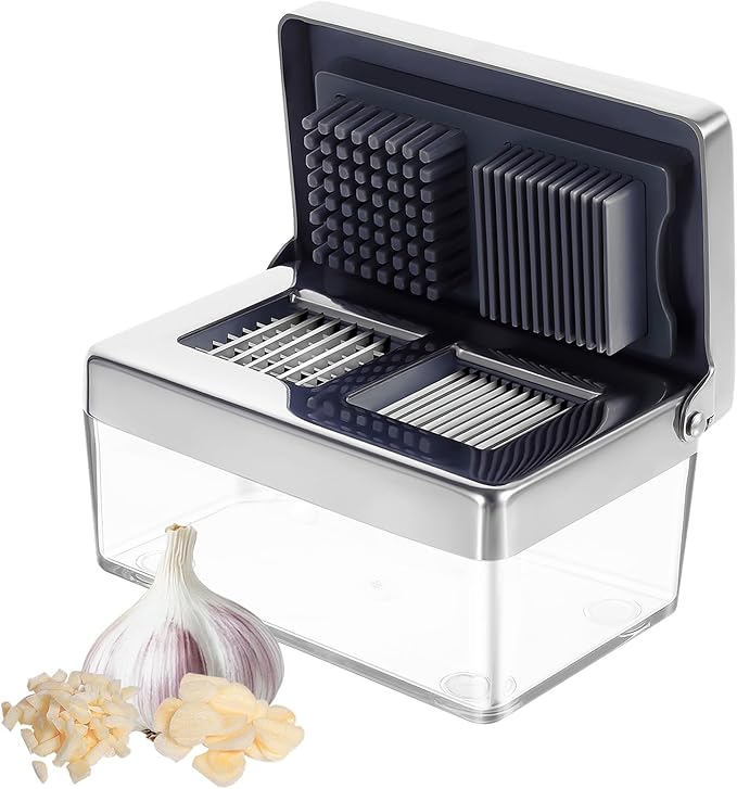 Gourmet Easy Garlic Press Chopper, 2-in-1 Slicer & Dicer, Fridge Friendly