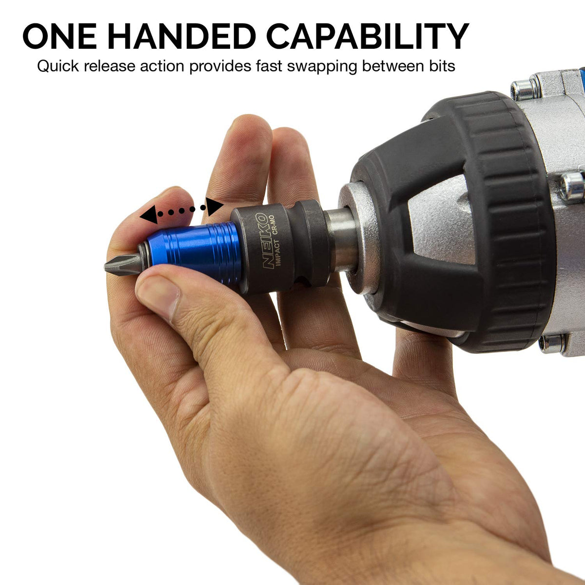 Neiko 30275A Impact Wrench Adapter for Ratchet-Wrench Drivers, 1/2-Inch-Drive Female to 1/4-Inch Hex Converter, Quick-Change Chuck, CrMo Steel