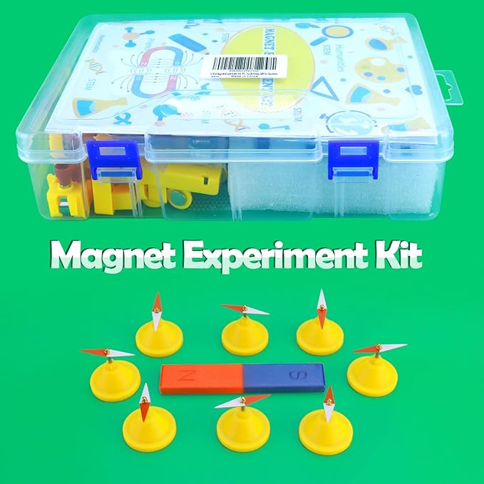 STEM Magnet Experiment Kit: Physics Electromagnetism Tools (Bar/Ring/Horseshoe Magnets, Compass, Electromagnet) - Fun Educational Birthday Gift for Students