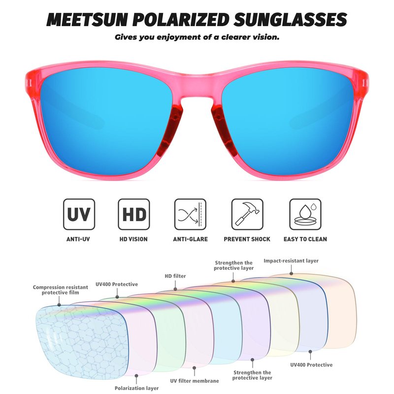MEETSUN Polarized Sports Sunglasses for Women Men Driving Running Cycling Fishing Sun Glasses UV400 Protection Purple Pink Frame-Ice Blue Mirror Lens