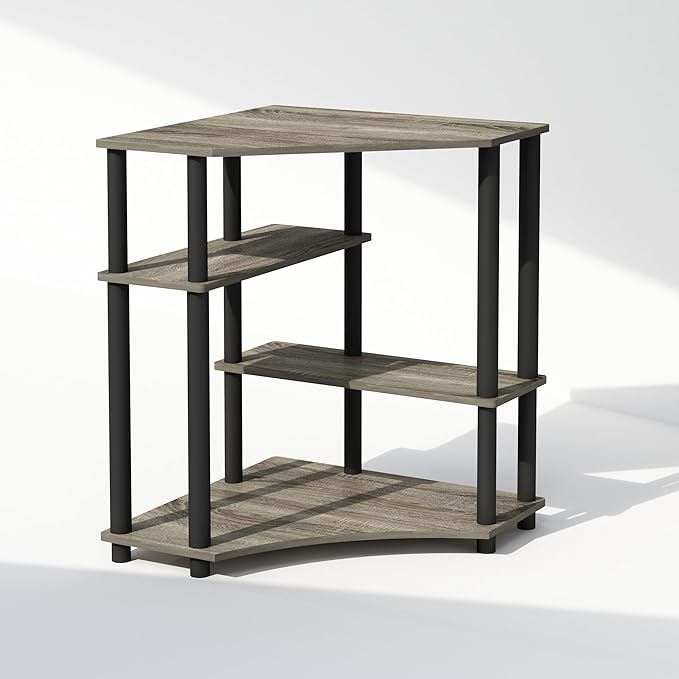 Furinno Turn-N-Tube Storage Shelves, 4-Tier Corner Shelf, Display Rack, Corner Bookshelf, for Organization and Storage, Living Room, Home Office, French Oak