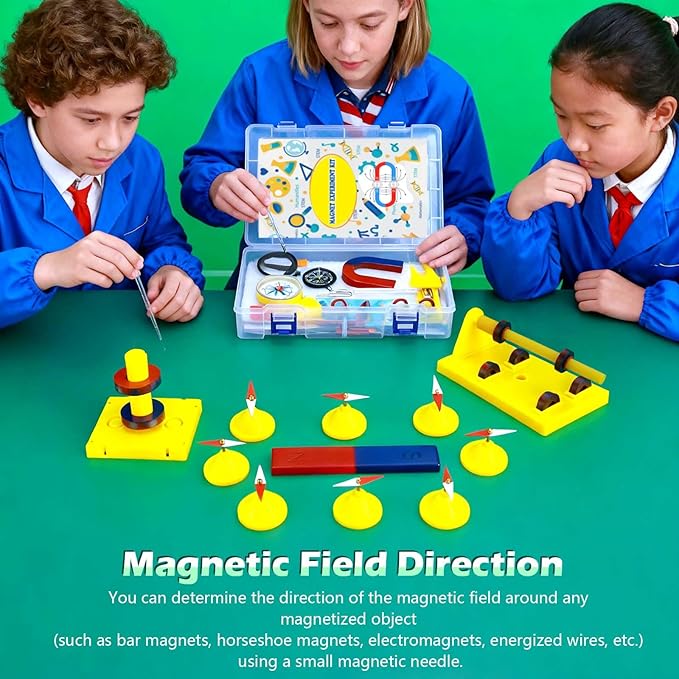 STEM Magnet Experiment Kit: Physics Electromagnetism Tools (Bar/Ring/Horseshoe Magnets, Compass, Electromagnet) - Fun Educational Birthday Gift for Students