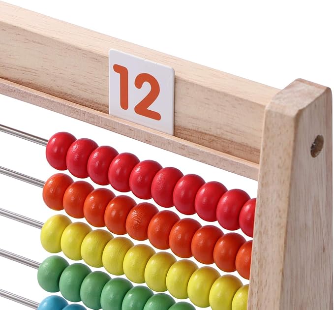 Wooden Abacus for Kids Math Manipulatives Learning Clock for 5 6 7 8 Year Old Boys Girls 1st 2nd Grade Math Counters 100 Counting Sticks Montessori Preschool Educational Math Toys Homeschool Supplies