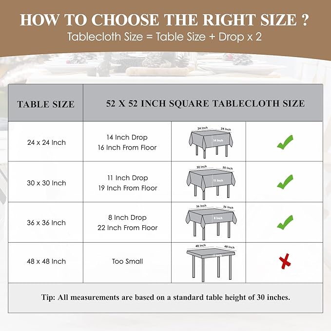 Square Tablecloth 52 x 52 Inch Sage Green Tablecloths Stain-Wrinkle Resistant Washable Polyester Table Cloths for Holiday, Buffet Parties, and Weddinge 6pack