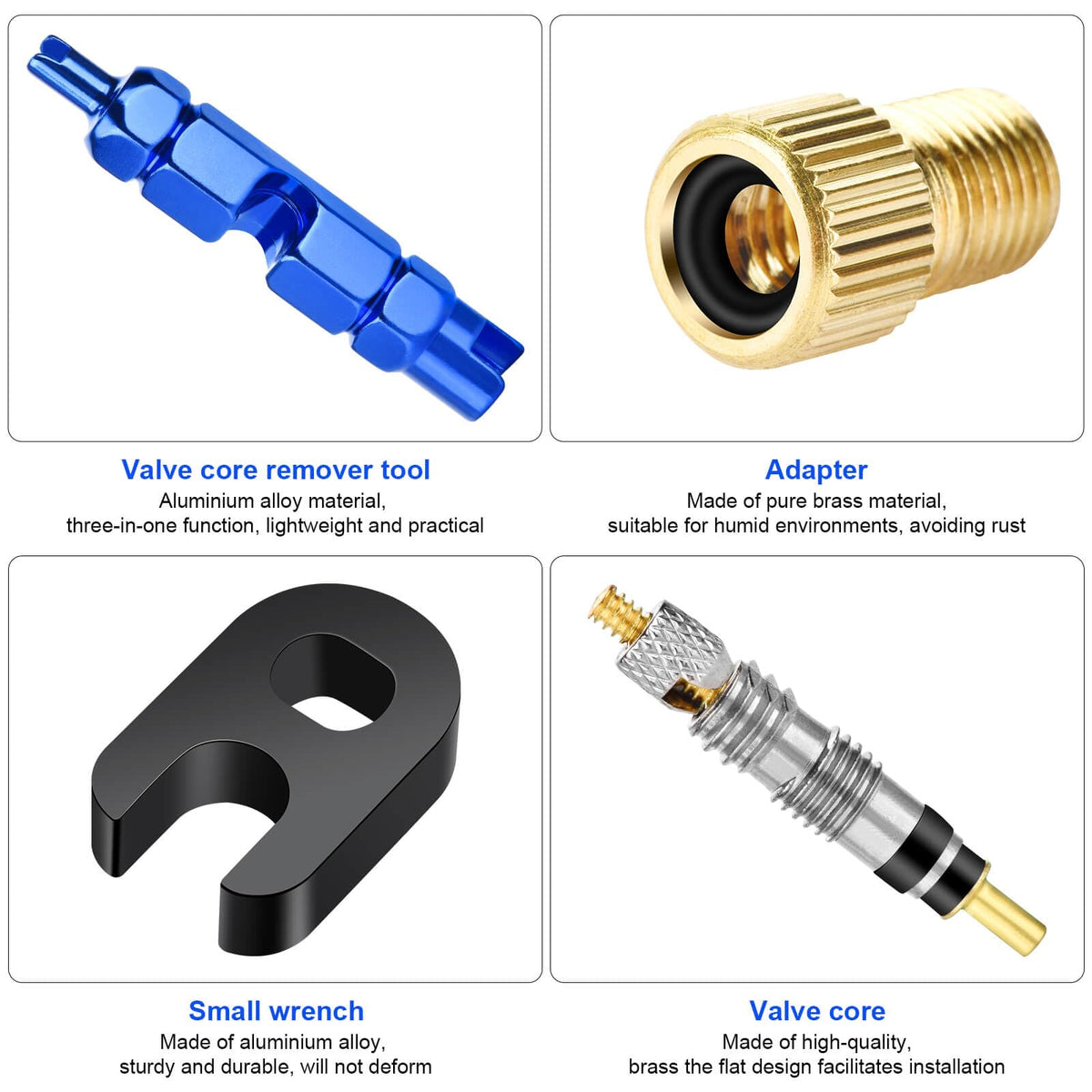26 Pieces Presta Valve Core Repair Kit，Tubeless Valve&Presta Valve Caps；Valve Core Removal Tool and Adapter with Black Tire Valve Caps