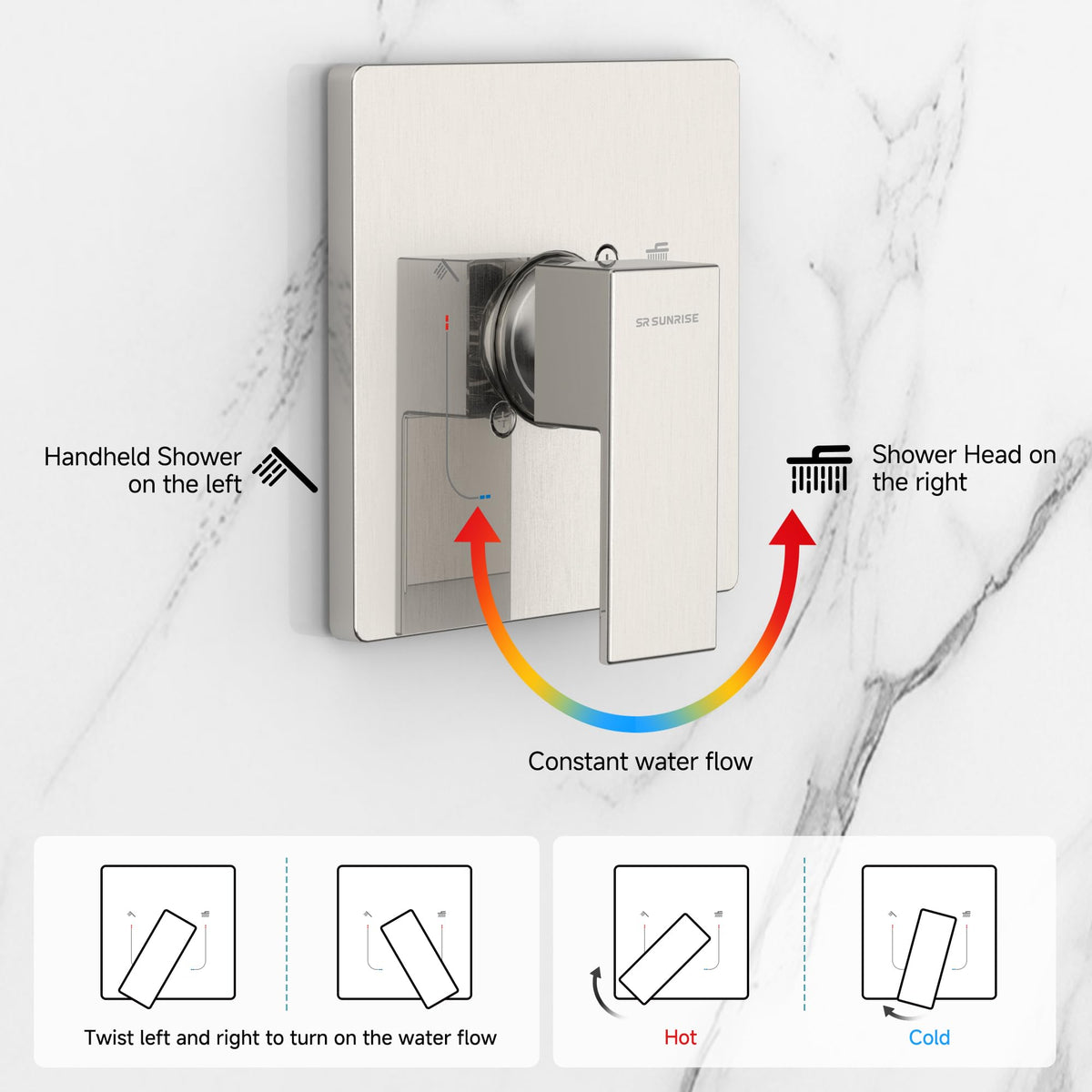 SR SUN RISE Shower Faucet Set & System - 10 Inch Rainfall Shower Head & Handle Set Wall Mounted Brushed Nickel Solid Brass Valve Trim Kit Included