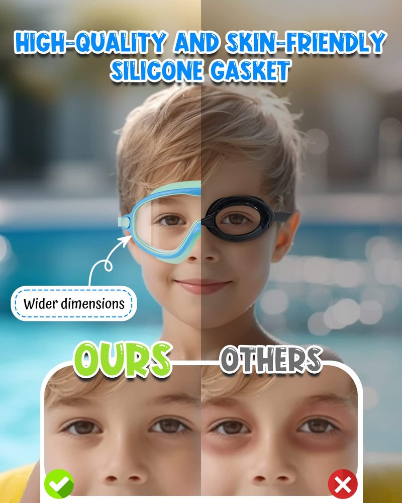 Rantizon Kids Swim Goggles 2 Pack, Wide View Swimming Goggles for Child 3-15, Anti Fog&UV No Leaking Goggles for Boys Girls