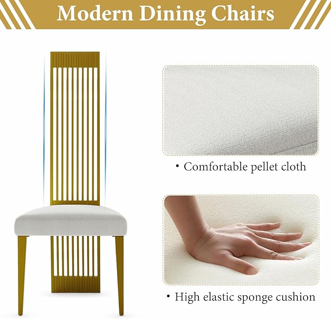 Gold Dining Chairs Set of 4, White Boucle Dining Chairs with Brushed Gold Stainless Steel Backrest and Legs, Modern Elegant Upholstered Dining Room Chairs for Dining Room Kitchen Restaurant