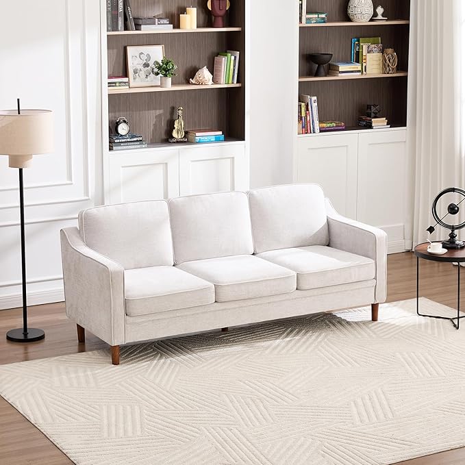 Kingfun 80" Chenille Sofa, 3 Seater Couch, Mid Century Modern Couches with Solid Wood Frame for Living Room & Bedroom, Silver Gray