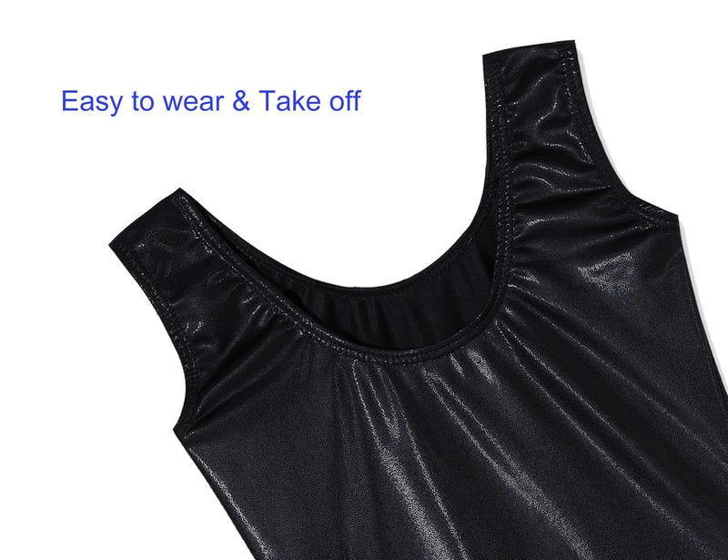 Domusgo Gymnastics Leotards for Girls 6-7 Years Old Black Sparkly One Piece Tumbling Outfits