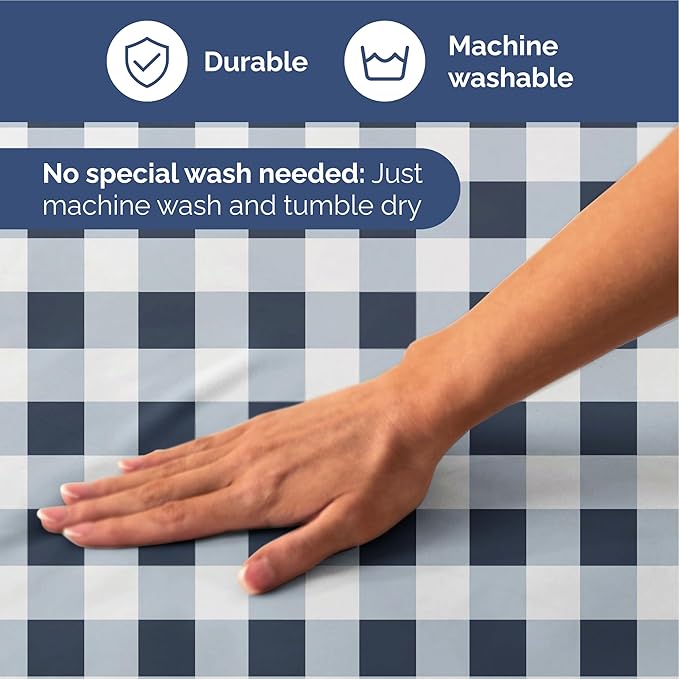 Blue Gingham Bed Sheet Set – 1 Flat & 1 Fitted Sheet & 2 Pillowcases w/ Deep Pockets – Grid, Plaid, Checkered Pattern Bedding - Wrinkle & Fade Resistant - Ultra-Soft, Breathable & Cooling - Queen Size