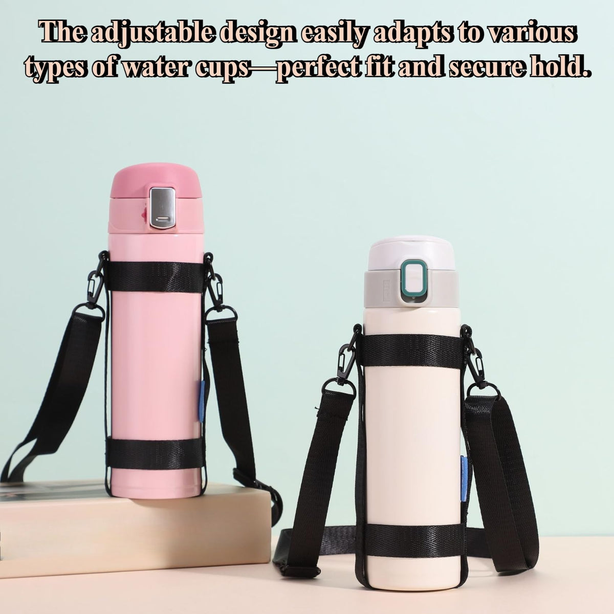 HOIRIX Water Bottle Holder Strap Sport Cup Bottle Holder Sling Universal Water Bottles Handle Straps for Walking Climbing Travel (Black, 2 PCS)