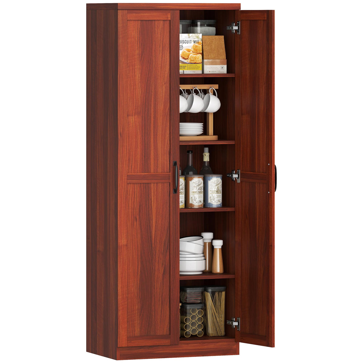 HOMCOM 63" 2-Door Kitchen Pantry 5-Tier Antique White