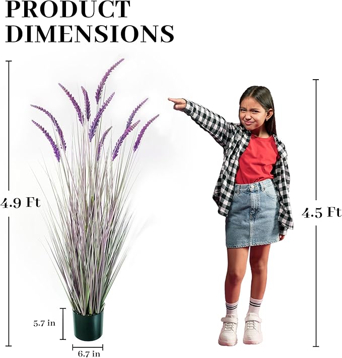 KOL 5ft 2-Pack Artificial Veronica Spiked Speedwell Grass, 59in Faux Tall Horsetail Grasses, Veronica Spicata, UV-Resistant Fake Plants for Indoor/Outdoor Décor, Home Office Wedding Centerpiece