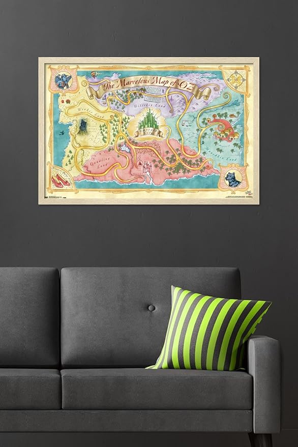The Wizard Of Oz - Map Wall Poster, 34L" x 22.4W", Blonde Framed Version