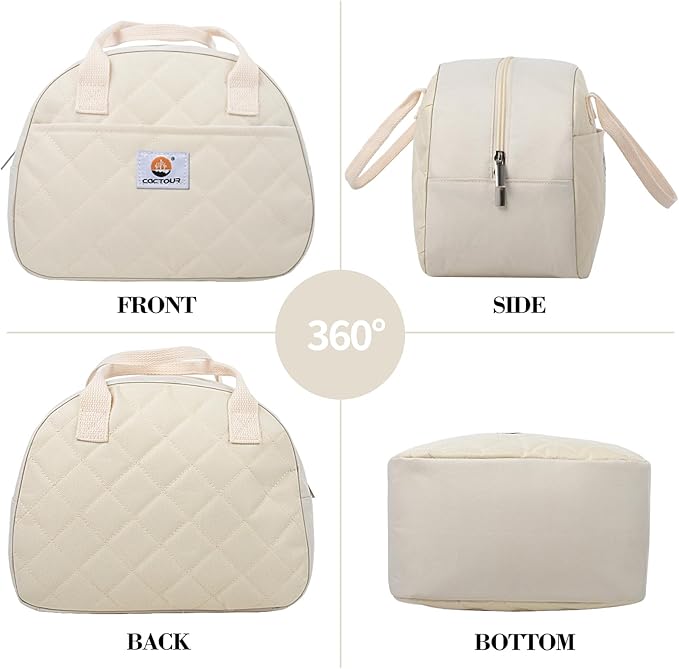 Lunch Bag Women,Insulated Quilted Lunch Bag, Small Portable Cute Lunch Box,Cooler Bag Reusable Lunch Tote for Work/Travel/Picnic (Beige)