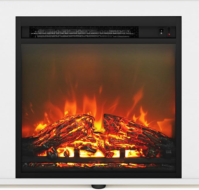 Furinno Jensen Entertainment Center Stand with Fireplace for TV up to 55 Inch, Corded Electric, White