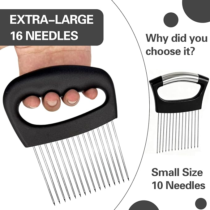 Wooyee Extra-Large Onion Holder for Slicing, Onion Cutter Vegetable Chopper, Extra-Large Tomato Slicer with 16 Long Needles, Stainless Steel Tomato Potato Slicer, Meat and Food Slicing
