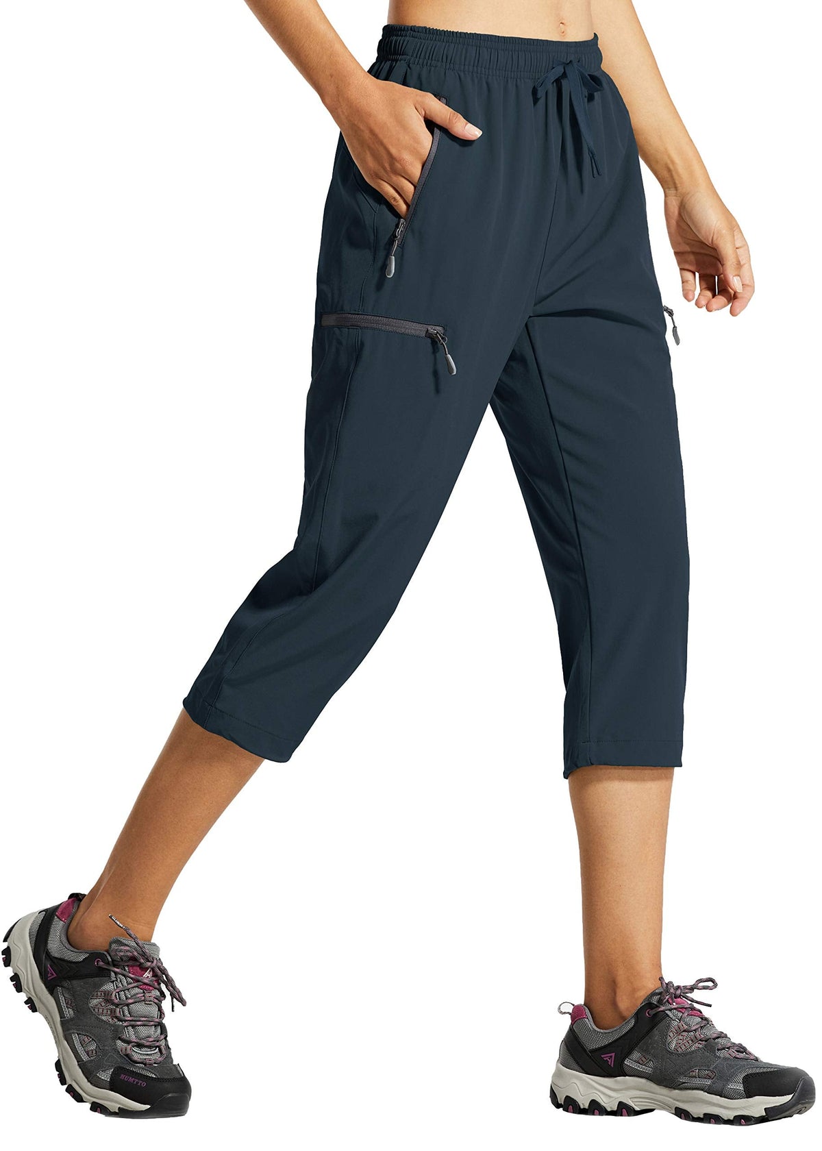 Libin Women's Capri Pants Lightweight Quick Dry Cargo Hiking Capris Travel Casual Cropped Pants Zipper Pockets, Navy M