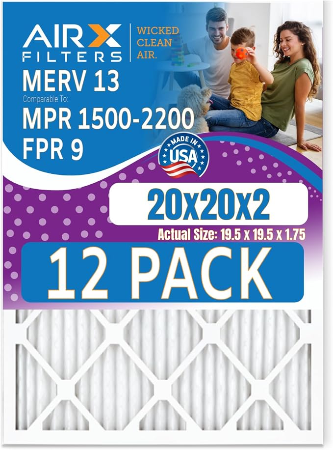 20x20x2 Air Filter MERV 13 Rating, 12 Pack of Furnace Filters Comparable to MPR